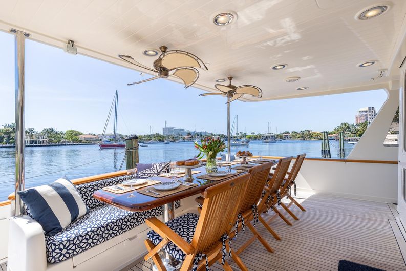 Sunshine Yacht Photos Pics Offshore 72 Sunshine - Aft Deck, Seating with Dining Table